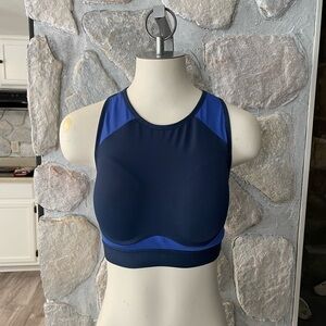 Crane Two Tone Blue Full Coverage Sports Bra With Adjustable Back-Size M 36B-36C